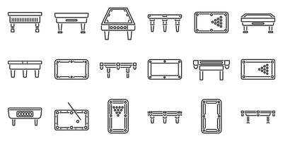 Snooker table icons set. Set of billiard and snooker tables showing different game stages and perspectives vector