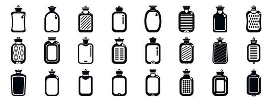 Rubber warmer icons set. Hot water bottles showing different textures and shapes for winter comfort vector