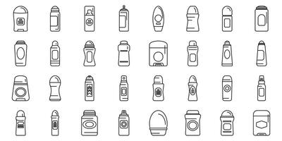 Antiperspirant bottles icons set. Diverse collection of deodorant and antiperspirant containers vector