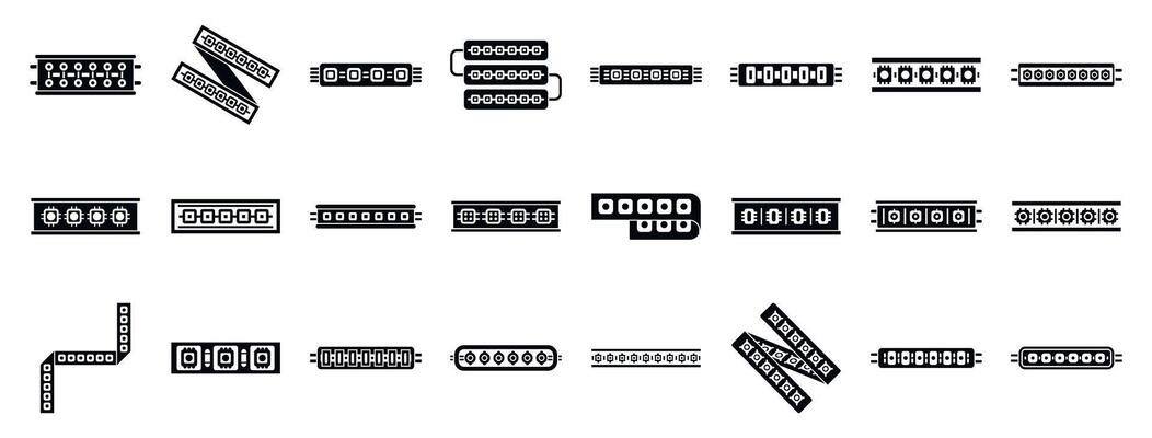 Led strips icons set. Led strip light icons showing different shapes and configurations for versatile lighting solutions