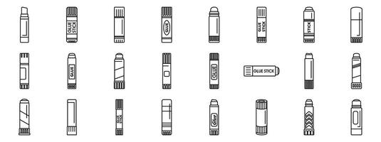 Glue stick icons set. Glue stick icons showing different types of adhesive for paper and craft projects vector