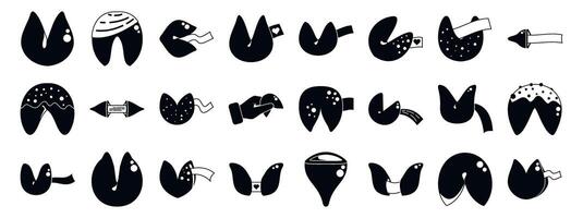 Fortune cookie icons set. Fortune cookies with predictions holding different paper strips icons set vector