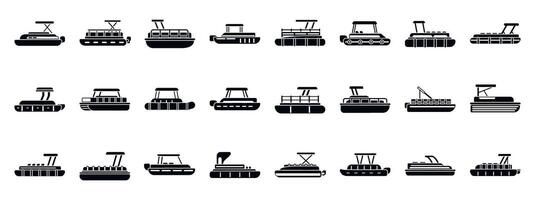 Pontoon boat icons set. Pontoon boat icons showing river or lake recreation and leisure vector