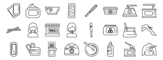 Wax depilation icons set. Waxing depilation and epilation methods and tools icons set vector