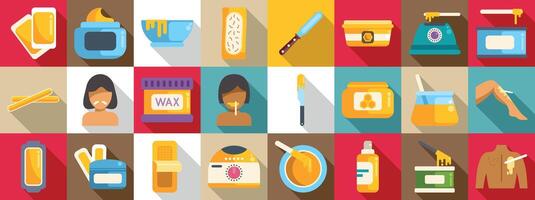 Wax depilation icons set. Waxing icons set, flat style with long shadow vector