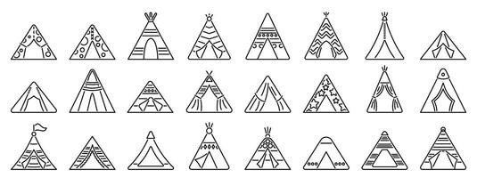 Teepee tent icons set. Set of teepee icons representing native american culture and history vector