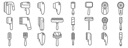 Lint remover icons set. Clothes cleaning tools icons showing lint removers, fabric shavers and brushes vector