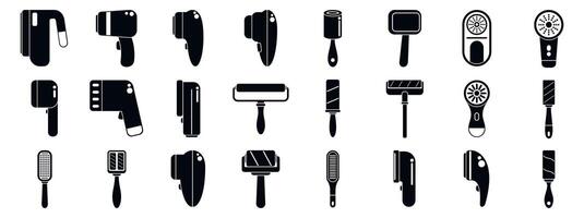 Lint remover icons set. Collection of various household cleaning tools icons vector