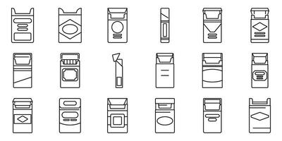 Empty pack cigarettes icons set. Cigarette pack icons showing different brands and opening styles vector