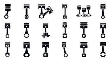 Car engine piston icons set. Set of engine pistons showing different connecting rods and crankshafts vector