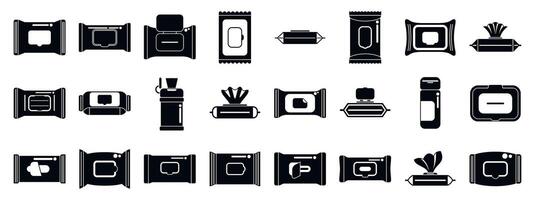 Wet wipes package icons set. Wet wipes packages showing different dispensing methods and styles vector