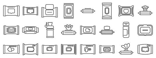 Wet wipes package icons set. Wet wipes packages showing different dispensing methods and packaging styles vector