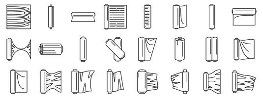 Cellophane stretch film icons set. Rolls of different materials displaying various textures and uses vector