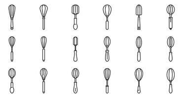 Baking whisk icons set. Whisk icons showing different styles of whisks for mixing and blending vector