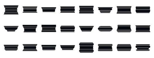 Baseboard molding icons set. Different architectural column bases showing variety of styles and shapes for construction projects vector