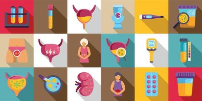 Urinary tract infection icons set. Comprehensive illustration of urinary health and diagnostics vector