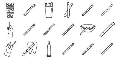 Miswak icons set. Miswak sticks for teeth cleaning and oral hygiene, various representations of traditional tool vector