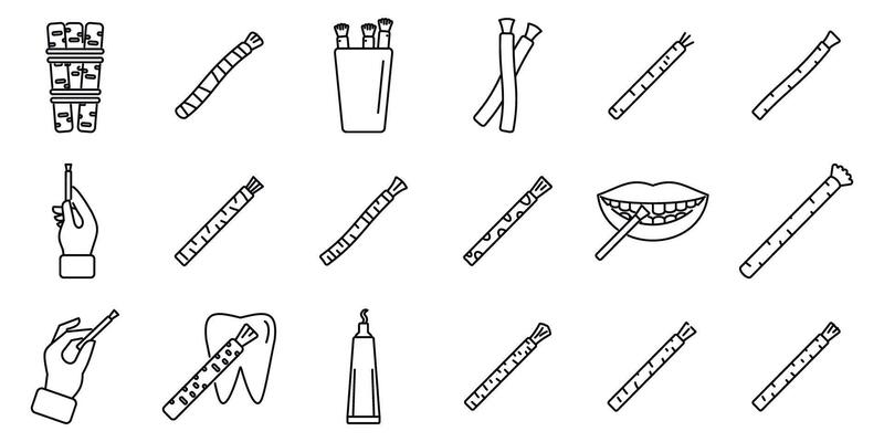 Miswak icons set. Miswak sticks for teeth cleaning and oral hygiene, various representations of traditional tool