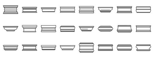 Baseboard molding icons set. Column bases showing different architectural styles for building construction vector