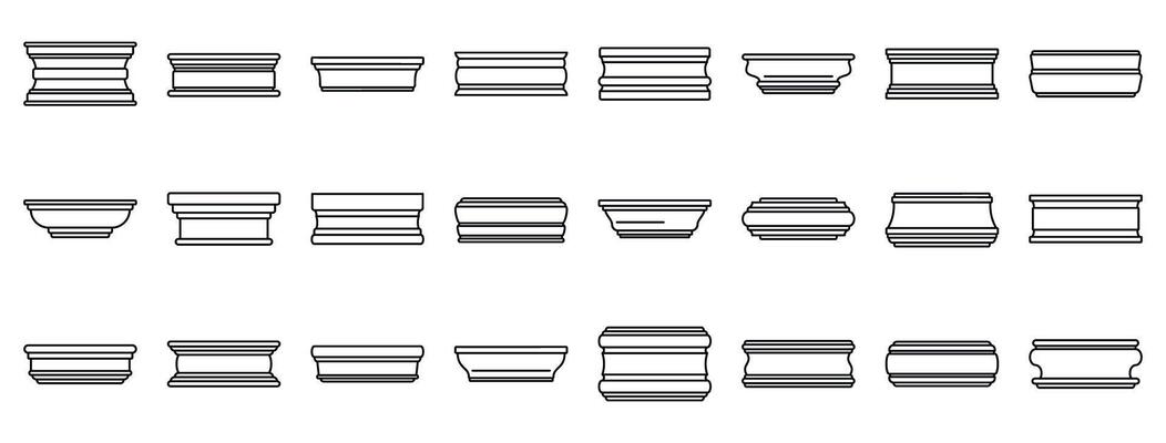 Baseboard molding icons set. Column bases showing different architectural styles for building construction