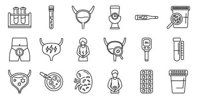 Urinary tract infection icons set. Urology and nephrology icons showing diagnosing and treating urinary system diseases vector