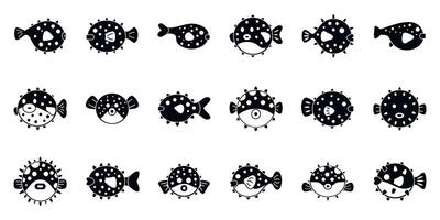 Puffer fish icons set. Pufferfish icons set swimming in different positions vector