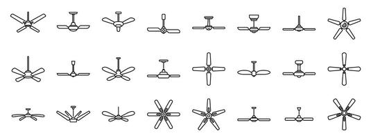 Ceiling fan icons set. Ceiling fans with different blade count rotating and providing cooling airflow vector