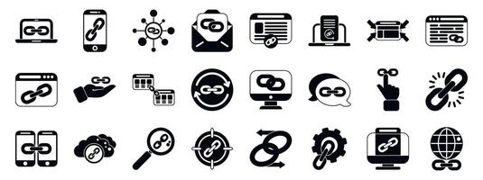Backlink icons set. Hyperlink sharing and building connecting network data exchange icons set vector
