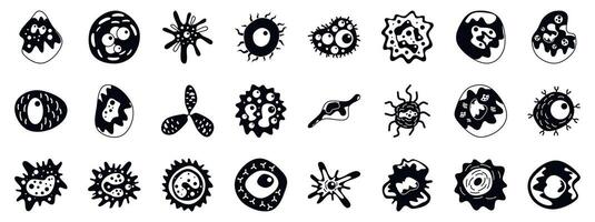 Immune system cells icons set. Virus and bacteria icons representing various microbial pathogens attacking human body vector
