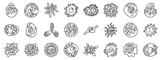 Immune system cells icons set. Set of various virus and bacteria cells, simple thin line icons collection vector