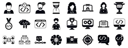 Hackathon icons set. Diverse coding and programming icon set vector