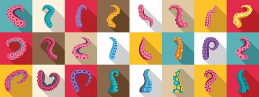 Octopus tentacle icons set. Colorful tentacles icons set showing marine life and cephalopods in various shapes vector