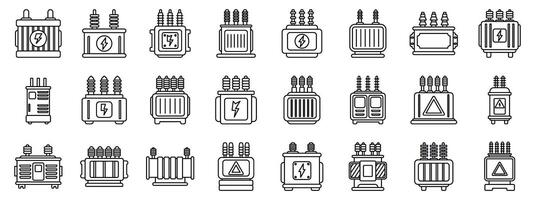 Transformer energy icons set. Collection of various electrical transformer icons vector