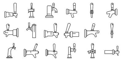 Beer taps icons set. Different beer tap handles are showcased, each with a unique design, ready to pour a perfect pint vector