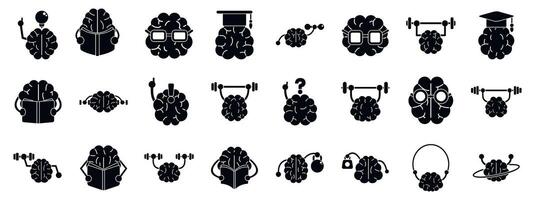 Train brain icons set. Brain training and learning icons showing mental activities vector