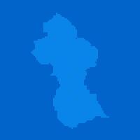 Blue halftone dot outline map background of Guyana vector