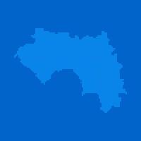 Blue halftone dot outline map background of Guinea vector