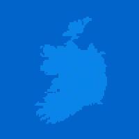 Blue halftone dot outline map background of Ireland vector