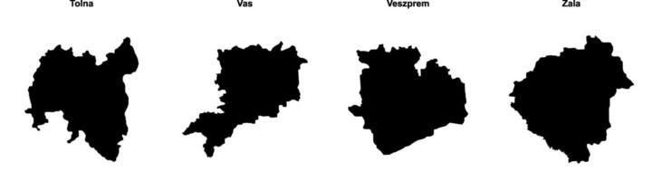 Tolna, Vas, Veszprem, Zala outline maps vector