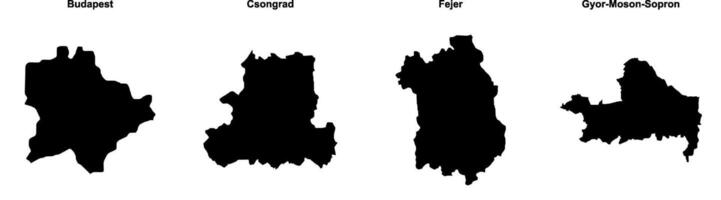 Budapest, Csongrad, Fejer, Gyor Moson Sopron outline maps vector
