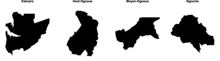 Estuaire, Haut Ogooue, Moyen Ogooue, Ngounie outline maps vector