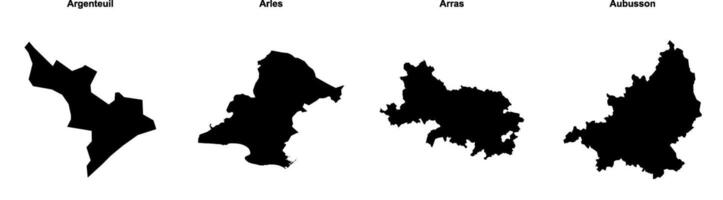 Argenteuil, Arles, Arras, Aubusson outline maps vector