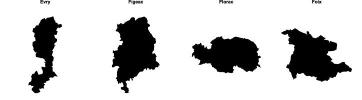 Evry, Figeac, Florac, Foix outline maps vector