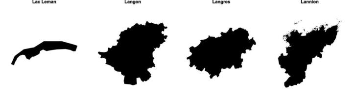 Lac Leman, Langon, Langres, Lannion outline maps vector