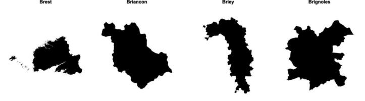 Brest, Briancon, Briey, Brignoles outline maps vector