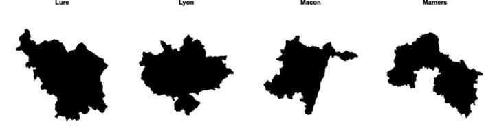 Lure, Lyon, Macon, Mamers outline maps vector