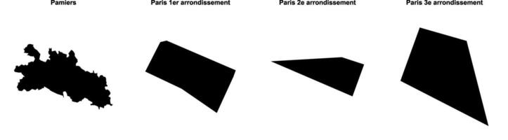 Pamiers, Paris 1er arrondissement, Paris 2e arrondissement, Paris 3e arrondissement outline maps vector
