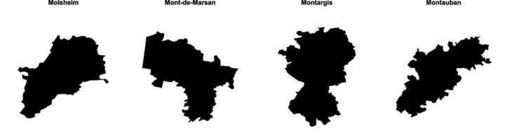 Molsheim, Mont de Marsan, Montargis, Montauban outline maps vector