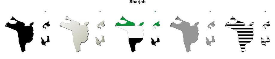 Sharjah emirate blank outline map set vector