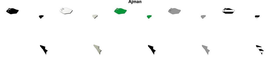 Ajman emirate blank outline map set vector